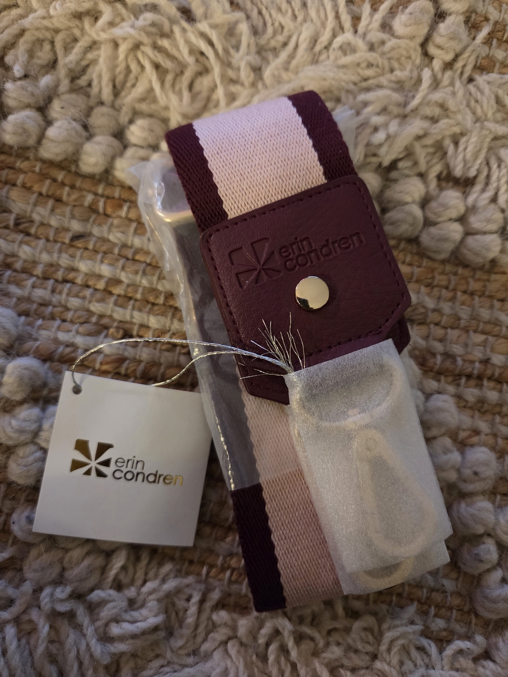 Erin Condren Striped Bag Strap in Light Pink and Plum